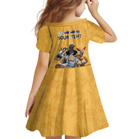 Custom Rugby Southern Hemisphere Family Matching Off Shoulder Short Dress and Hawaiian Shirt Argentina AUNZ South Africa Mascot Gold LT9 - Polynesian Pride