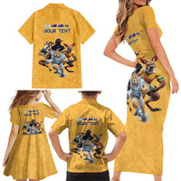 Custom Rugby Southern Hemisphere Family Matching Short Sleeve Bodycon Dress and Hawaiian Shirt Argentina AUNZ South Africa Mascot Gold LT9 - Polynesian Pride