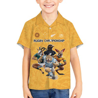 Custom Rugby Southern Hemisphere Family Matching Summer Maxi Dress and Hawaiian Shirt Argentina AUNZ South Africa Mascot Gold LT9 Son's Shirt Gold - Polynesian Pride