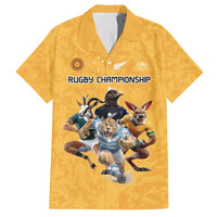 Custom Rugby Southern Hemisphere Family Matching Tank Maxi Dress and Hawaiian Shirt Argentina AUNZ South Africa Mascot Gold LT9 Dad's Shirt - Short Sleeve Gold - Polynesian Pride