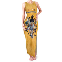 Custom Rugby Southern Hemisphere Family Matching Tank Maxi Dress and Hawaiian Shirt Argentina AUNZ South Africa Mascot Gold LT9 Mom's Dress Gold - Polynesian Pride