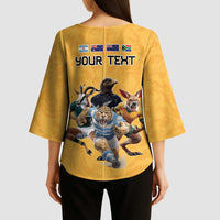 Custom Rugby Southern Hemisphere Kimono Sleeve Blouse Argentina AUNZ South Africa Mascot Gold LT9 - Polynesian Pride