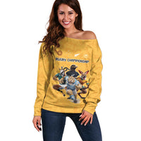 Custom Rugby Southern Hemisphere Off Shoulder Sweater Argentina AUNZ South Africa Mascot Gold LT9 Women Gold - Polynesian Pride