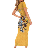Custom Rugby Southern Hemisphere Short Sleeve Bodycon Dress Argentina AUNZ South Africa Mascot Gold LT9 - Polynesian Pride