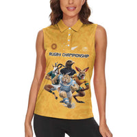 Custom Rugby Southern Hemisphere Women Sleeveless Polo Shirt Argentina AUNZ South Africa Mascot Gold LT9 - Polynesian Pride