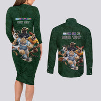 Custom Rugby Southern Hemisphere Couples Matching Long Sleeve Bodycon Dress and Long Sleeve Button Shirt Argentina AUNZ South Africa Mascot Green - Polynesian Pride