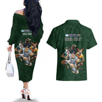 Custom Rugby Southern Hemisphere Couples Matching Off The Shoulder Long Sleeve Dress and Hawaiian Shirt Argentina AUNZ South Africa Mascot Green LT9 - Polynesian Pride