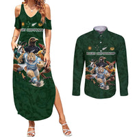 Custom Rugby Southern Hemisphere Couples Matching Summer Maxi Dress and Long Sleeve Button Shirt Argentina AUNZ South Africa Mascot Green - Polynesian Pride