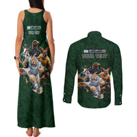 Custom Rugby Southern Hemisphere Couples Matching Tank Maxi Dress and Long Sleeve Button Shirt Argentina AUNZ South Africa Mascot Green - Polynesian Pride