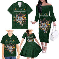 Custom Rugby Southern Hemisphere Family Matching Off The Shoulder Long Sleeve Dress and Hawaiian Shirt Argentina AUNZ South Africa Mascot Green LT9 - Polynesian Pride