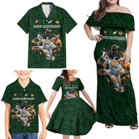 Custom Rugby Southern Hemisphere Family Matching Off Shoulder Maxi Dress and Hawaiian Shirt Argentina AUNZ South Africa Mascot Green LT9 - Polynesian Pride