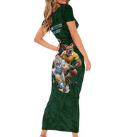 Custom Rugby Southern Hemisphere Family Matching Short Sleeve Bodycon Dress and Hawaiian Shirt Argentina AUNZ South Africa Mascot Green LT9 - Polynesian Pride