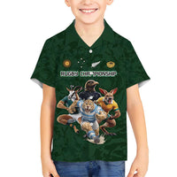 Custom Rugby Southern Hemisphere Family Matching Short Sleeve Bodycon Dress and Hawaiian Shirt Argentina AUNZ South Africa Mascot Green LT9 Son's Shirt Green - Polynesian Pride