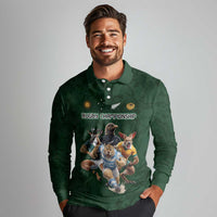Custom Rugby Southern Hemisphere Long Sleeve Polo Shirt Argentina AUNZ South Africa Mascot Green LT9 - Polynesian Pride