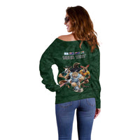 Custom Rugby Southern Hemisphere Off Shoulder Sweater Argentina AUNZ South Africa Mascot Green LT9 - Polynesian Pride
