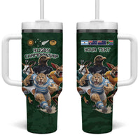 Custom Rugby Southern Hemisphere Tumbler With Handle Argentina AUNZ South Africa Mascot Green LT9 One Size: 40 oz Green - Polynesian Pride
