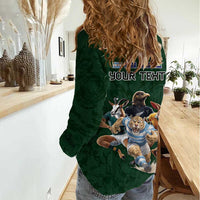 Custom Rugby Southern Hemisphere Women Casual Shirt Argentina AUNZ South Africa Mascot Green LT9 - Polynesian Pride