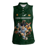 Custom Rugby Southern Hemisphere Women Sleeveless Polo Shirt Argentina AUNZ South Africa Mascot Green LT9 Female Green - Polynesian Pride