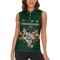 Custom Rugby Southern Hemisphere Women Sleeveless Polo Shirt Argentina AUNZ South Africa Mascot Green LT9 - Polynesian Pride