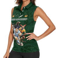Custom Rugby Southern Hemisphere Women Sleeveless Polo Shirt Argentina AUNZ South Africa Mascot Green LT9 - Polynesian Pride