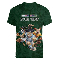 Custom Rugby Southern Hemisphere Women V-Neck T-Shirt Argentina AUNZ South Africa Mascot Green LT9 - Polynesian Pride