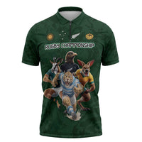 Custom Rugby Southern Hemisphere Zipper Polo Shirt Argentina AUNZ South Africa Mascot Green LT9 Green - Polynesian Pride