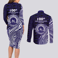 Tonga Queen Salote College 100th Years Couples Matching Long Sleeve Bodycon Dress and Long Sleeve Button Shirt Est 1926 Tongan Ngatu Tapa LT9 - Polynesian Pride