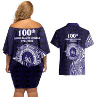 Tonga Queen Salote College 100th Years Couples Matching Off Shoulder Short Dress and Hawaiian Shirt Est 1926 Tongan Ngatu Tapa LT9 - Polynesian Pride