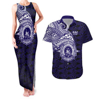 Tonga Queen Salote College 100th Years Couples Matching Tank Maxi Dress and Hawaiian Shirt Est 1926 Tongan Ngatu Tapa LT9 Blue - Polynesian Pride