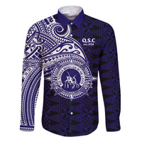 Tonga Queen Salote College 100th Years Family Matching Off Shoulder Maxi Dress and Hawaiian Shirt Est 1926 Tongan Ngatu Tapa LT9 Dad's Shirt - Long Sleeve Blue - Polynesian Pride