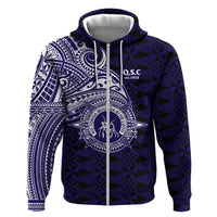 Tonga Queen Salote College 100th Years Hoodie Est 1926 Tongan Ngatu Tapa LT9 Zip Hoodie Blue - Polynesian Pride