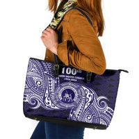 Tonga Queen Salote College 100th Years Leather Tote Bag Est 1926 Tongan Ngatu Tapa LT9 Blue - Polynesian Pride