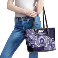 Tonga Queen Salote College 100th Years Leather Tote Bag Est 1926 Tongan Ngatu Tapa LT9 - Polynesian Pride