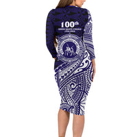 Tonga Queen Salote College 100th Years Long Sleeve Bodycon Dress Est 1926 Tongan Ngatu Tapa LT9 - Polynesian Pride