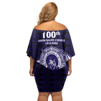 Tonga Queen Salote College 100th Years Off Shoulder Short Dress Est 1926 Tongan Ngatu Tapa LT9 - Polynesian Pride