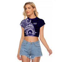 Tonga Queen Salote College 100th Years Raglan Cropped T Shirt Est 1926 Tongan Ngatu Tapa LT9 Female Blue - Polynesian Pride