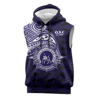 Tonga Queen Salote College 100th Years Sleeveless Hoodie Est 1926 Tongan Ngatu Tapa LT9 Blue - Polynesian Pride