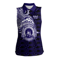 Tonga Queen Salote College 100th Years Women Sleeveless Polo Shirt Est 1926 Tongan Ngatu Tapa LT9 Female Blue - Polynesian Pride