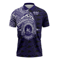 Tonga Queen Salote College 100th Years Zipper Polo Shirt Est 1926 Tongan Ngatu Tapa LT9 Blue - Polynesian Pride