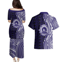 Tonga Queen Salote College 100th Years Couples Matching Puletasi and Hawaiian Shirt Blue Tonga Kupesi Uniquely Pacific Art LT9 - Polynesian Pride
