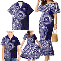 Tonga Queen Salote College 100th Years Family Matching Mermaid Dress and Hawaiian Shirt Blue Tonga Kupesi Uniquely Pacific Art LT9 - Polynesian Pride
