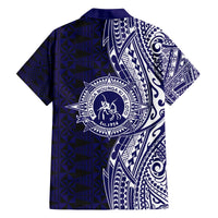 Tonga Queen Salote College 100th Years Family Matching Off The Shoulder Long Sleeve Dress and Hawaiian Shirt Blue Tonga Kupesi Uniquely Pacific Art LT9 - Polynesian Pride