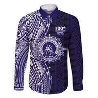 Tonga Queen Salote College 100th Years Family Matching Off Shoulder Maxi Dress and Hawaiian Shirt Blue Tonga Kupesi Uniquely Pacific Art LT9 Dad's Shirt - Long Sleeve Blue - Polynesian Pride