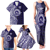 Tonga Queen Salote College 100th Years Family Matching Tank Maxi Dress and Hawaiian Shirt Blue Tonga Kupesi Uniquely Pacific Art LT9 - Polynesian Pride
