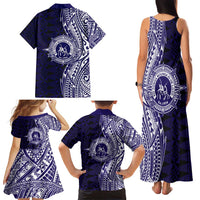 Tonga Queen Salote College 100th Years Family Matching Tank Maxi Dress and Hawaiian Shirt Blue Tonga Kupesi Uniquely Pacific Art LT9 - Polynesian Pride