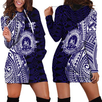 Tonga Queen Salote College 100th Years Hoodie Dress Blue Tonga Kupesi Uniquely Pacific Art LT9 - Polynesian Pride