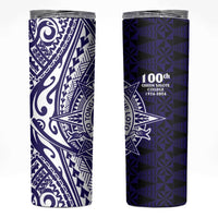Tonga Queen Salote College 100th Years Skinny Tumbler Blue Tonga Kupesi Uniquely Pacific Art LT9 Blue - Polynesian Pride