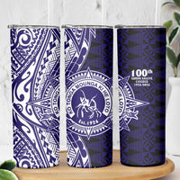 Tonga Queen Salote College 100th Years Skinny Tumbler Blue Tonga Kupesi Uniquely Pacific Art LT9 - Polynesian Pride