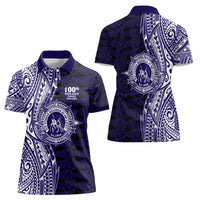 Tonga Queen Salote College 100th Years Women Polo Shirt Blue Tonga Kupesi Uniquely Pacific Art - Polynesian Pride
