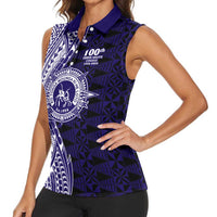 Tonga Queen Salote College 100th Years Women Sleeveless Polo Shirt Blue Tonga Kupesi Uniquely Pacific Art LT9 - Polynesian Pride